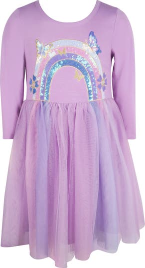 Kids' Three Quarter Sleeve Rainbow Tutu Dress