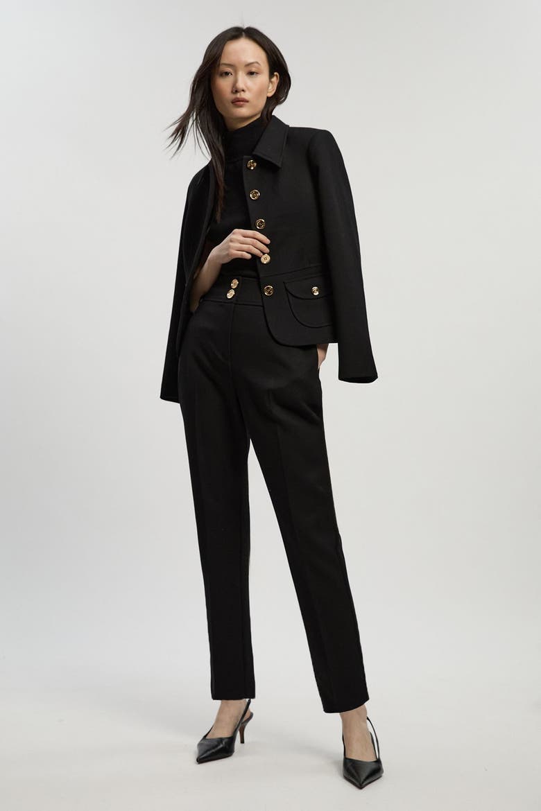 Textured Stretch Straight Leg Trouser, Alternate, color, Black