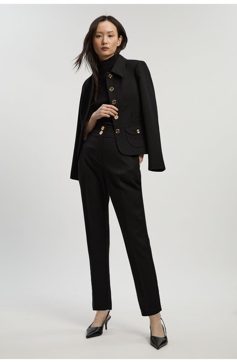 Karen Millen Textured Stretch Straight Leg Trouser, Alternate, color, Black