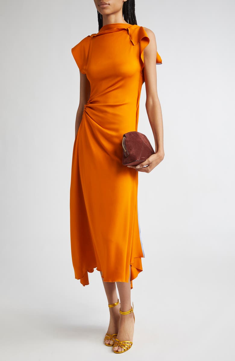 Victoria Beckham Drape Sleeve Midi Dress, Alternate, color, Sunset Orange