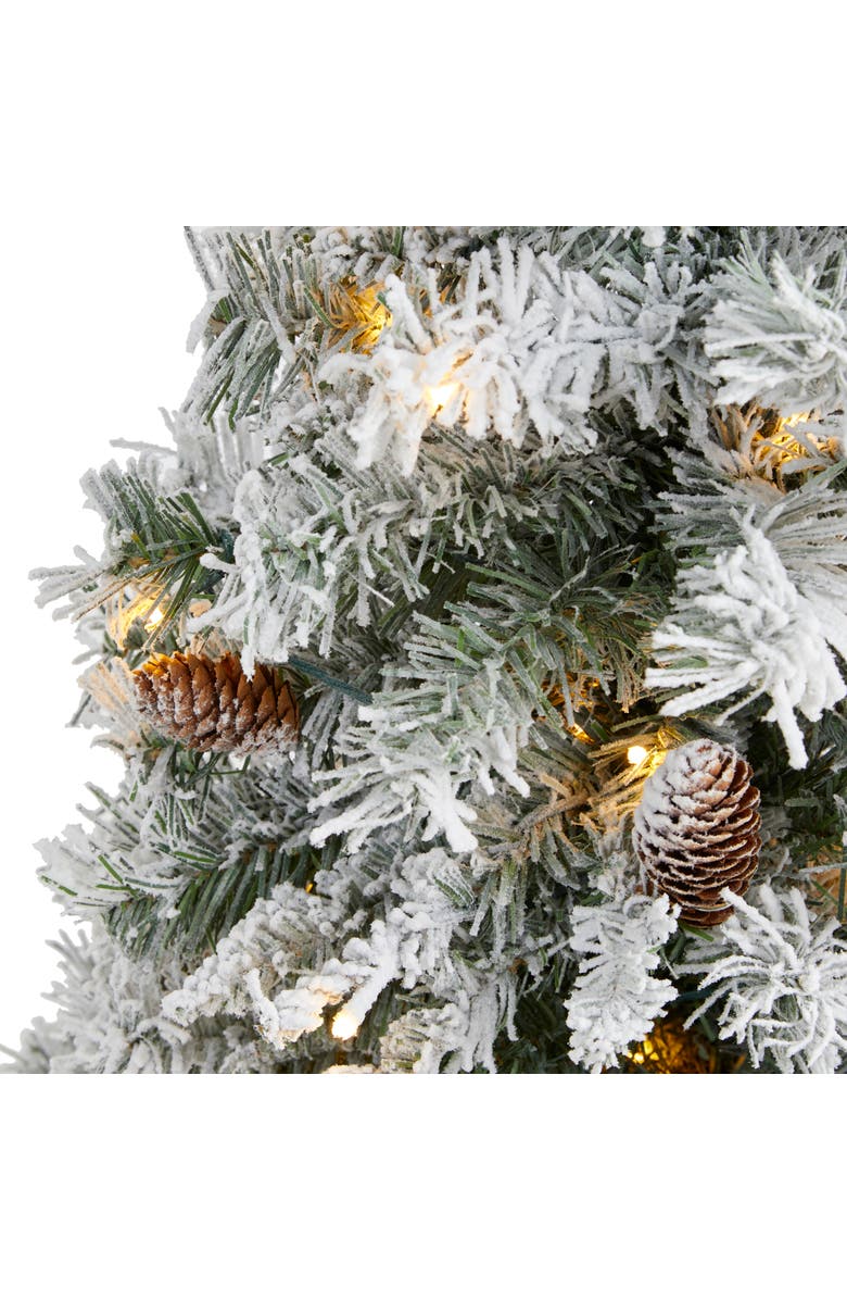 NEARLY NATURAL 3-ft Flocked White River Mountain Pine Artificial Christmas Tree with Pinecones and 50 Clear LED Lights, Alternate, color, Green