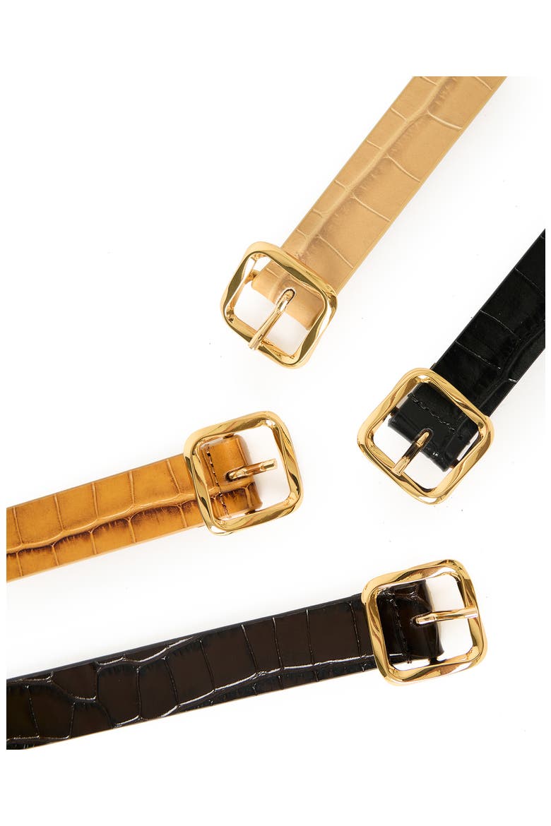 Ellie Croco Embossed Leathe Belt, Alternate, color, CHOCOLATE GOLD