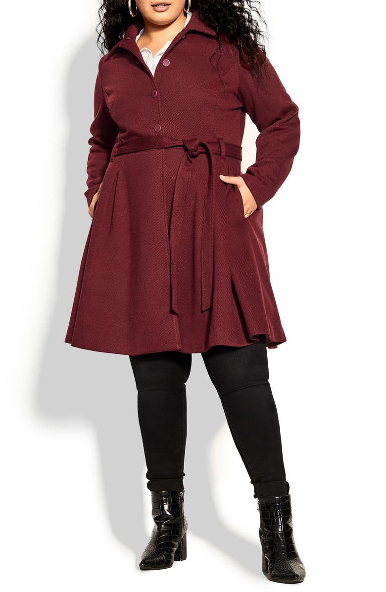 City Chic Rosemary Coat with Removable Faux Fur Collar, Main, color, Red