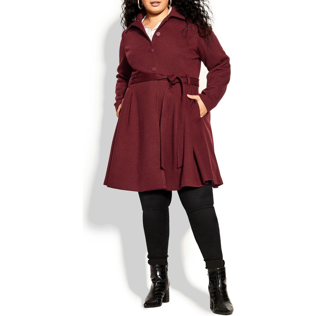 City Chic Rosemary Coat With Removable Faux Fur Collar In Burgundy