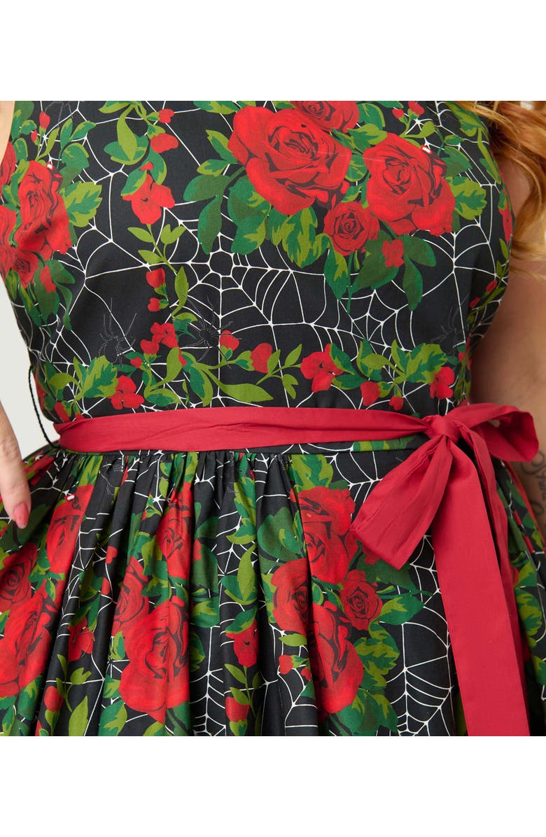 Unique Vintage Plus Size Sleeveless Belted Swing Dress, Alternate, color, Black/ Red