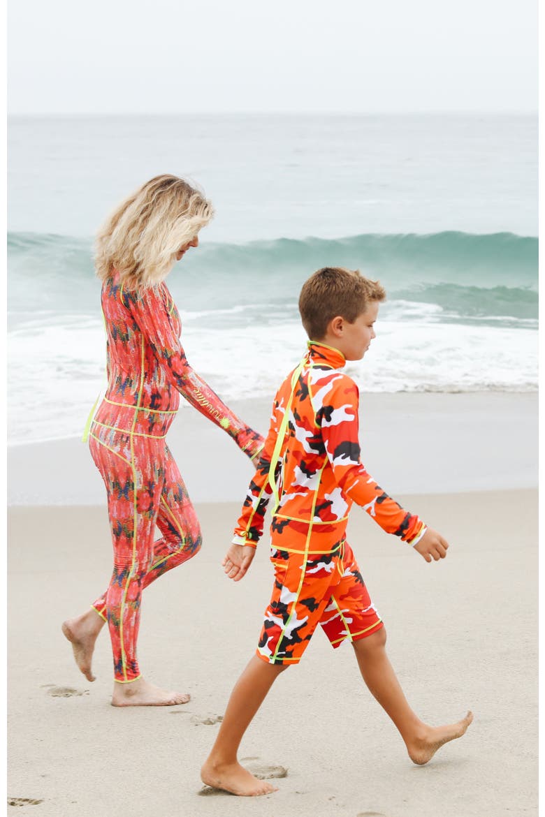 Boys' One-Piece Swimsuit - UPF 50+, Alternate, color, Bright Red Camo