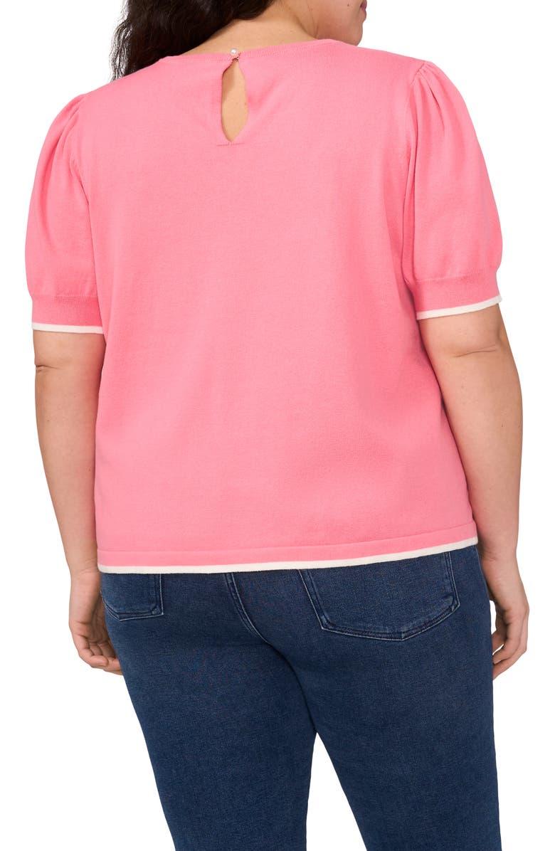 CeCe Tipped Short Sleeve Cotton Sweater, Alternate, color,