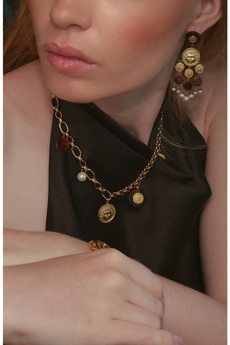 Retro Coin Necklace, Alternate, color, Gold & Red
