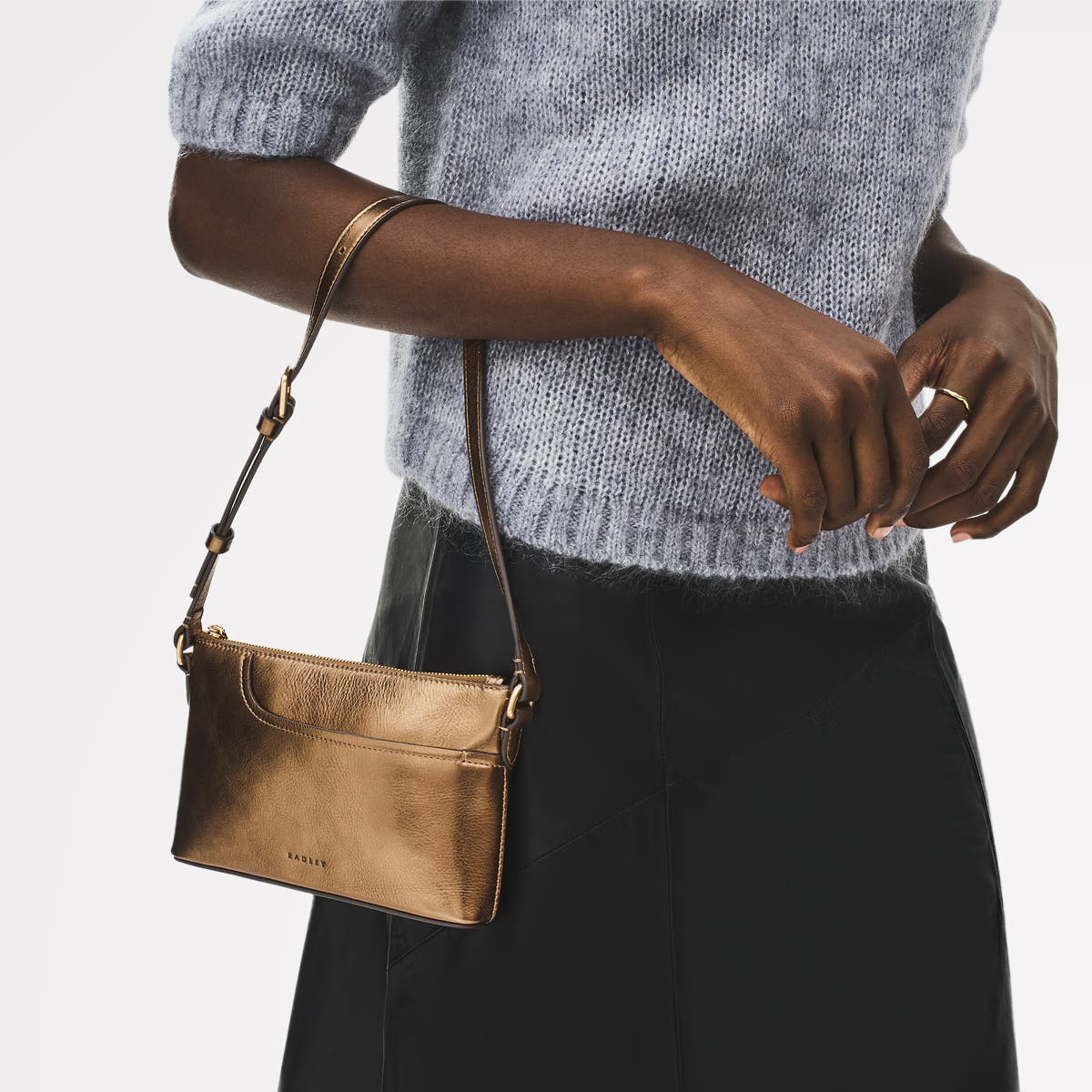 Radley Pockets - Metallic Mini Ziptop Shoulder Bag, Alternate, color, Olive Gold