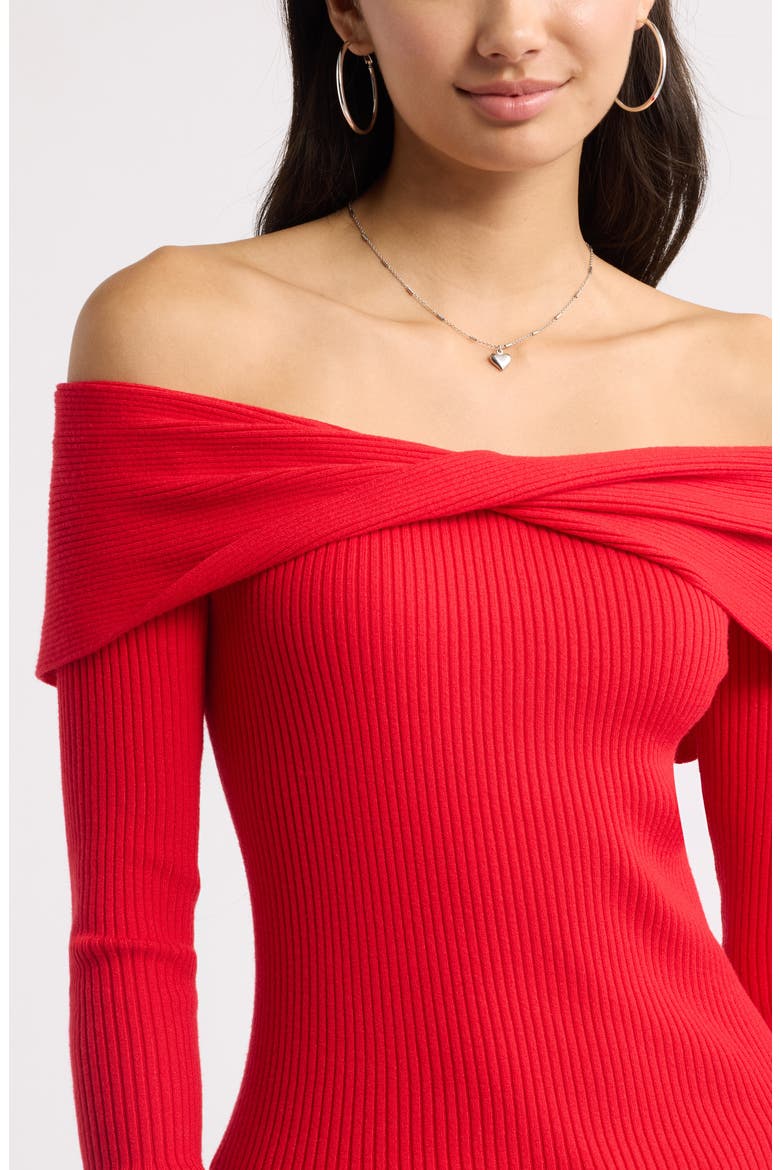 Off the Shoulder Cozy Sweater, Alternate, color, RED PEPPER