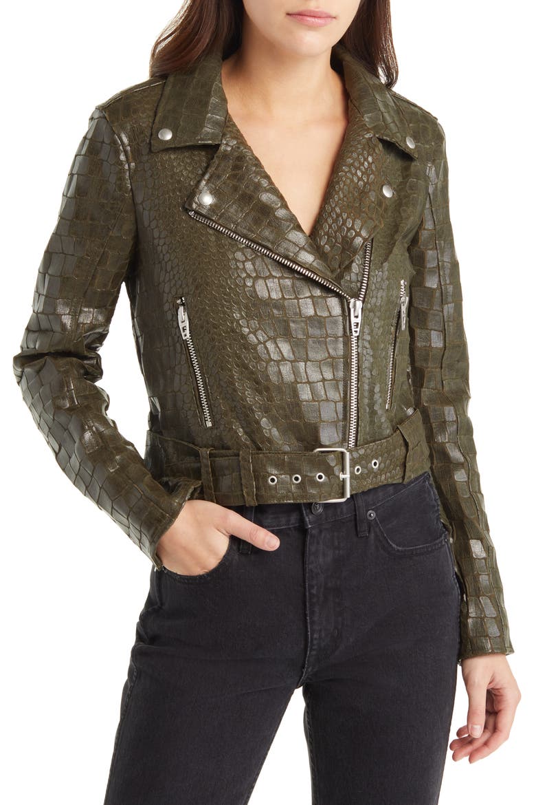 Croc Embossed Faux Leather Moto Jacket, Alternate, color, UNEXPECTED IMPULSE