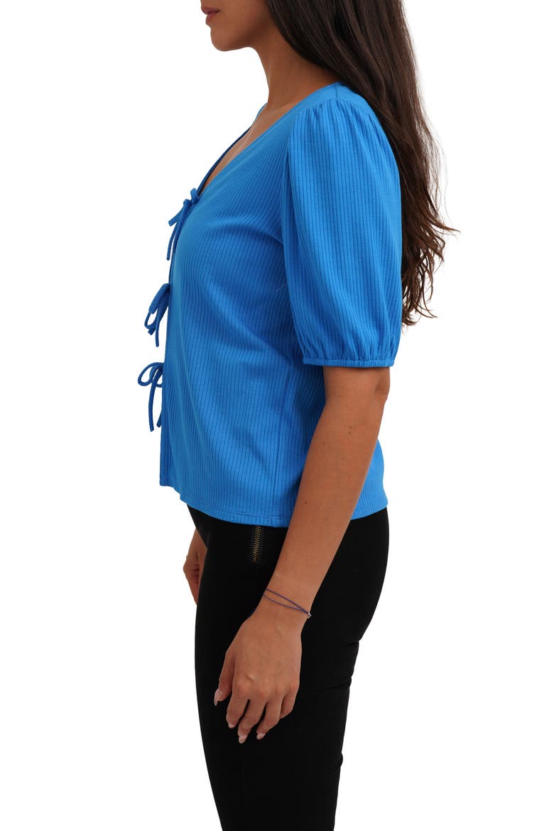 Bow Tie Front Short Sleeve Top, Alternate, color, BRILLIANT BLUE