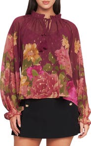 FLYING TOMATO Print Tie Neck Top