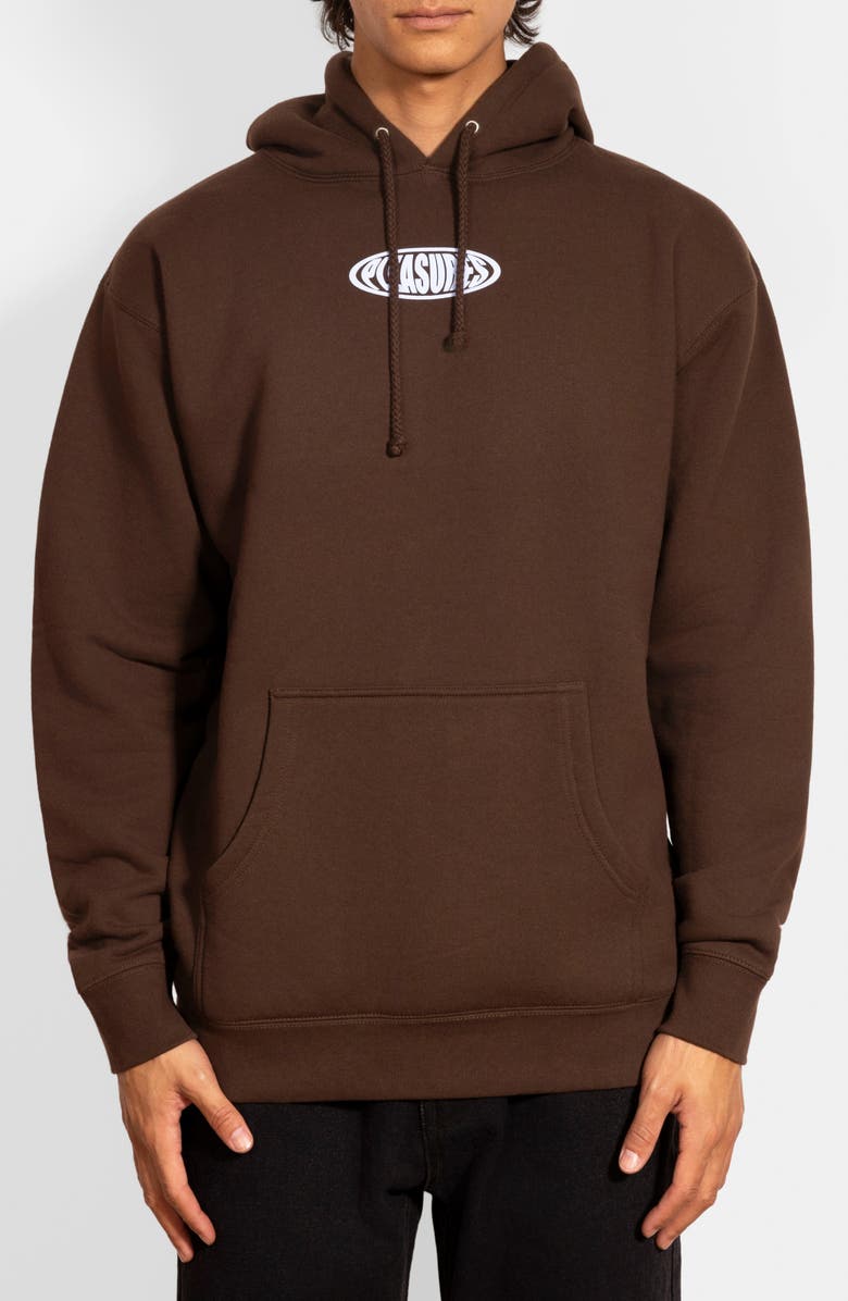 PLEASURES Overview Logo Graphic Hoodie, Main, color, Brown