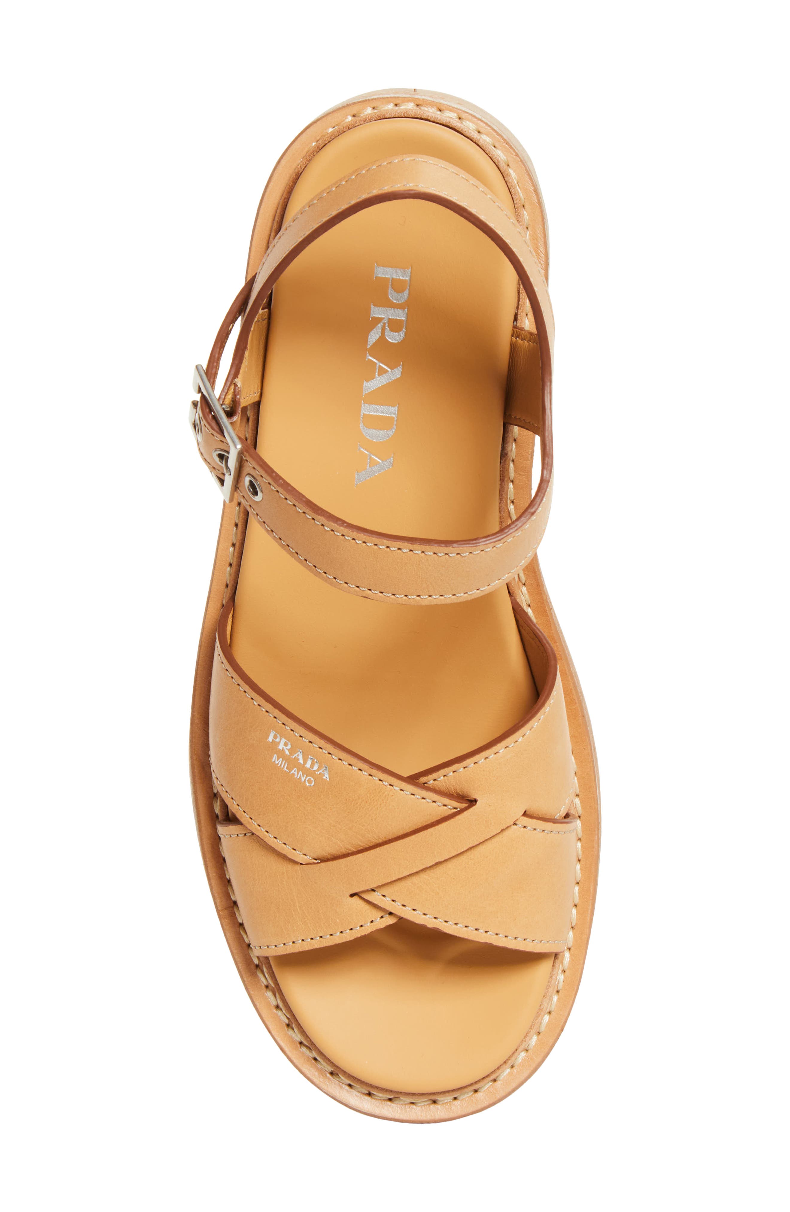 Prada Crisscross Platform Sandal, Alternate, color, Naturale