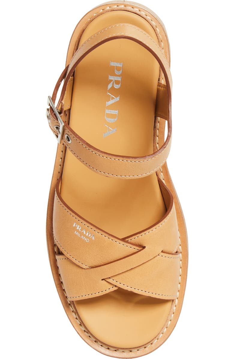 Prada Crisscross Platform Sandal, Alternate, color, Naturale
