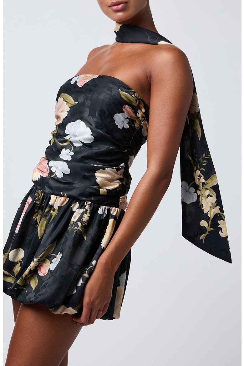 Lucy Strapless Bubble Hem Minidress, Alternate, color, BLACK FLORAL