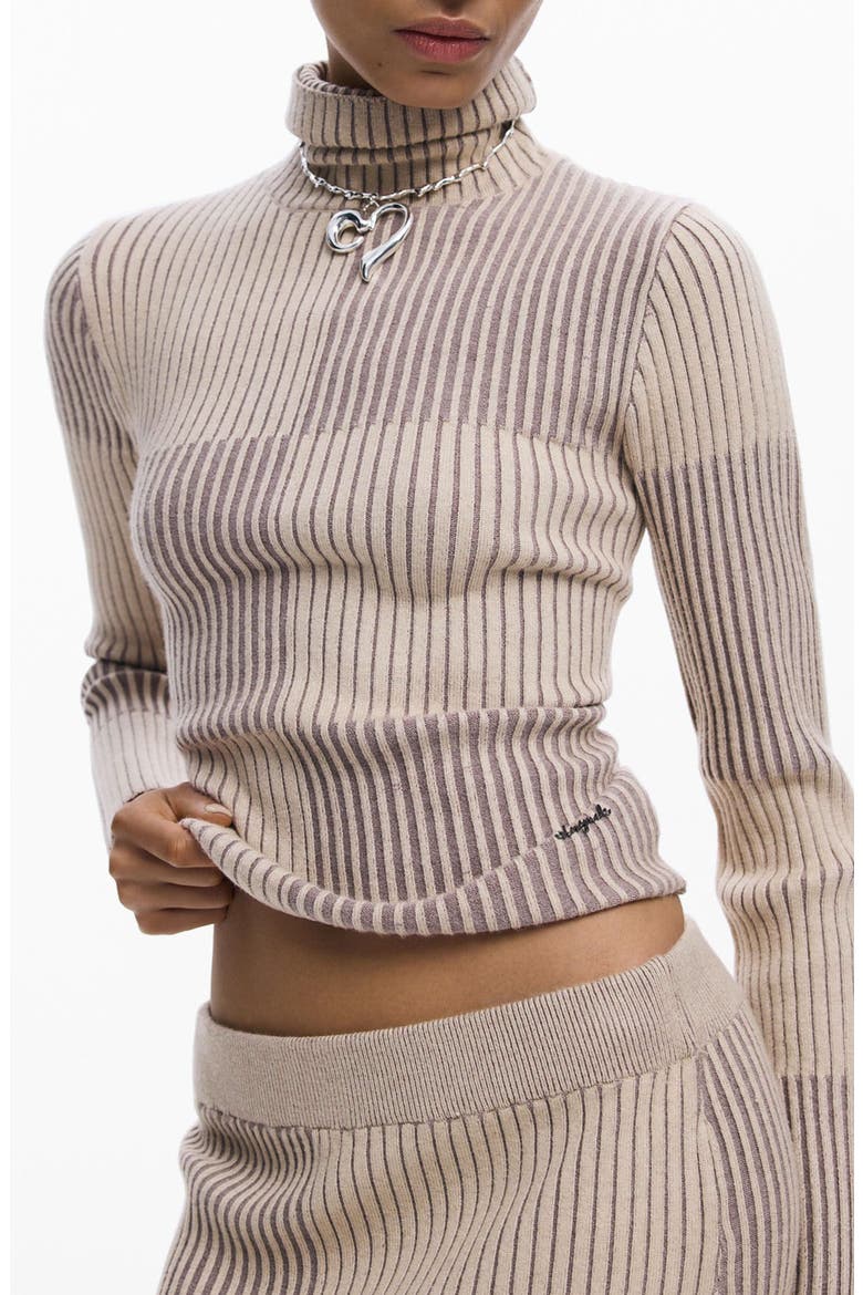 Check Rib Turtleneck Sweater, Main, color, BROWN