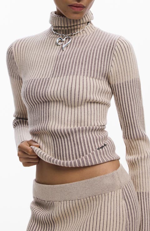 Check Rib Turtleneck Sweater