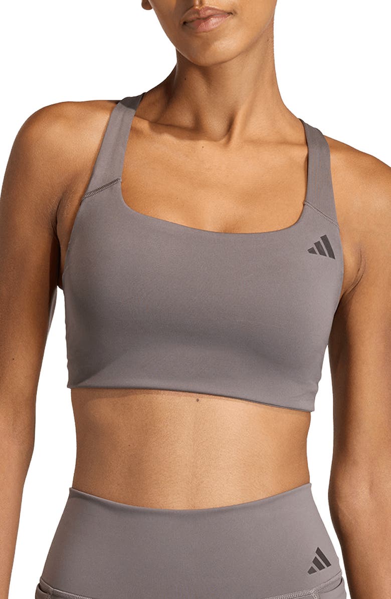 adidas Optime Climacool Sports Bra, Main, color, Charcoal