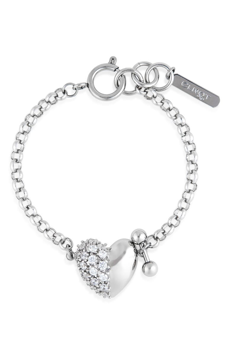 Justine Clenquet Siam Heart Charm Bracelet, Main, color, Palladium
