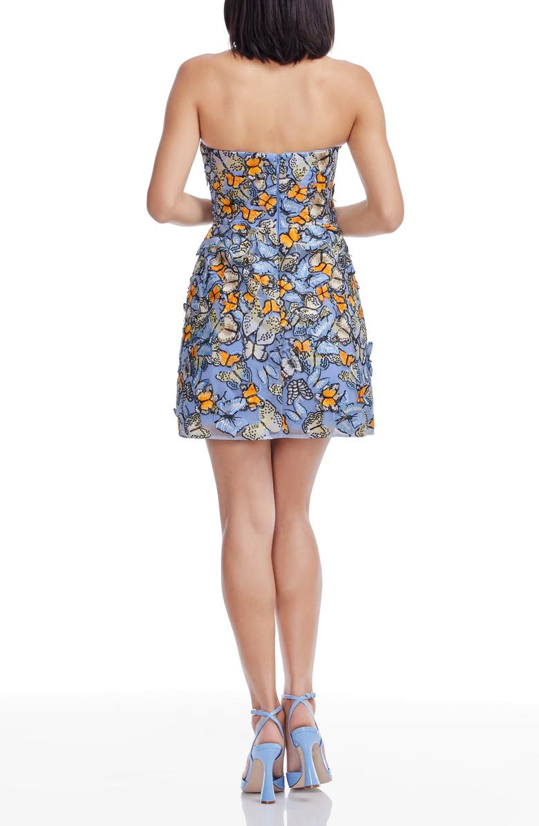Dress the Population Marilyn Butterfly Appliqué Strapless Cocktail Minidress, Alternate, color, Sky Blue Multi