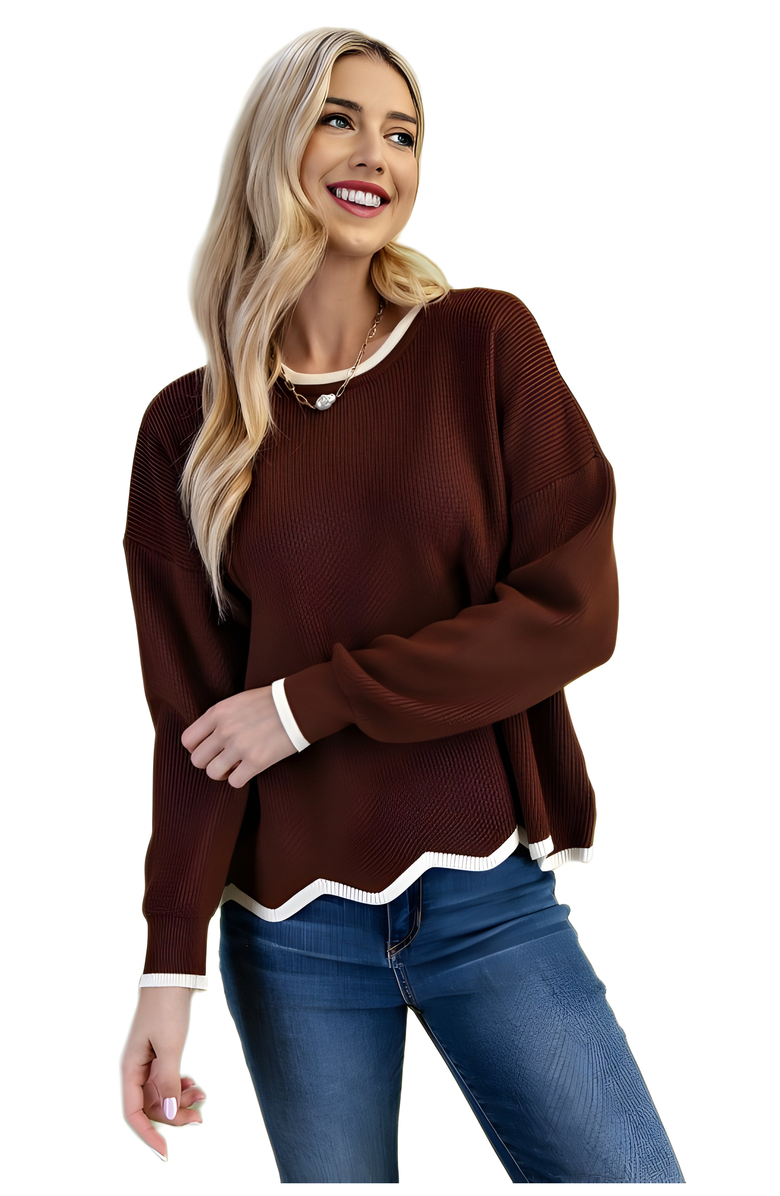 Knit and Lounge Waffle Knit Contrast Trim Sweater, Main, color, 