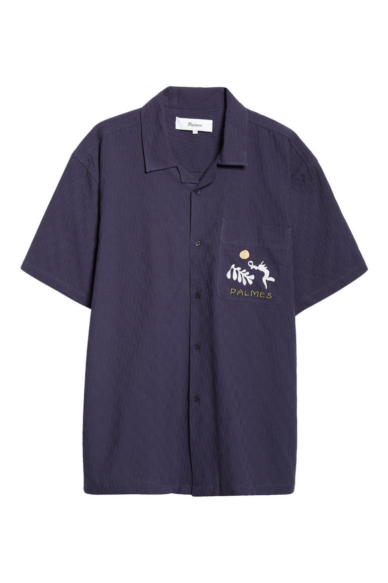 Garden Embroidered Cotton Camp Shirt, Alternate, color, DARK BLUE