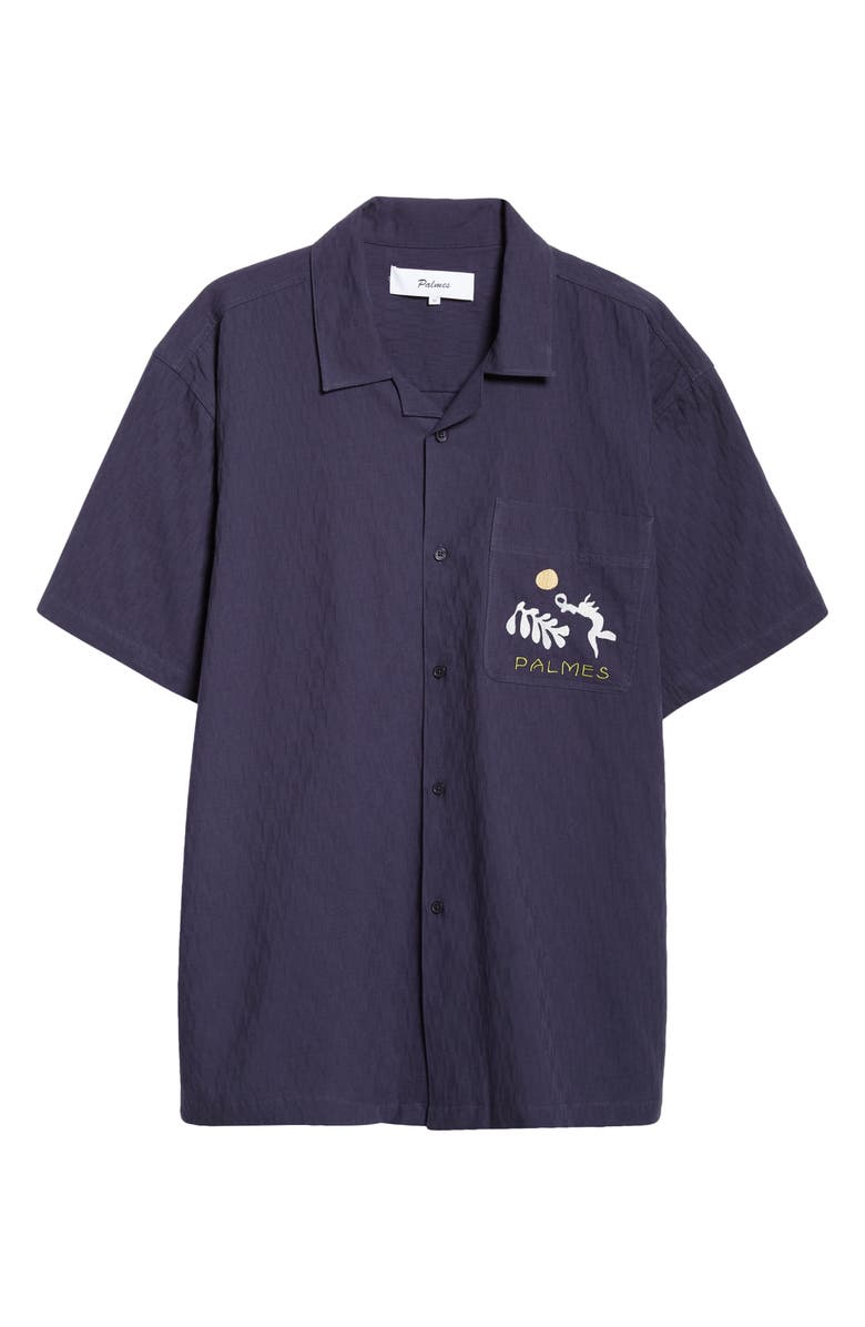 PALMES Garden Embroidered Cotton Camp Shirt, Alternate, color, Dark Blue