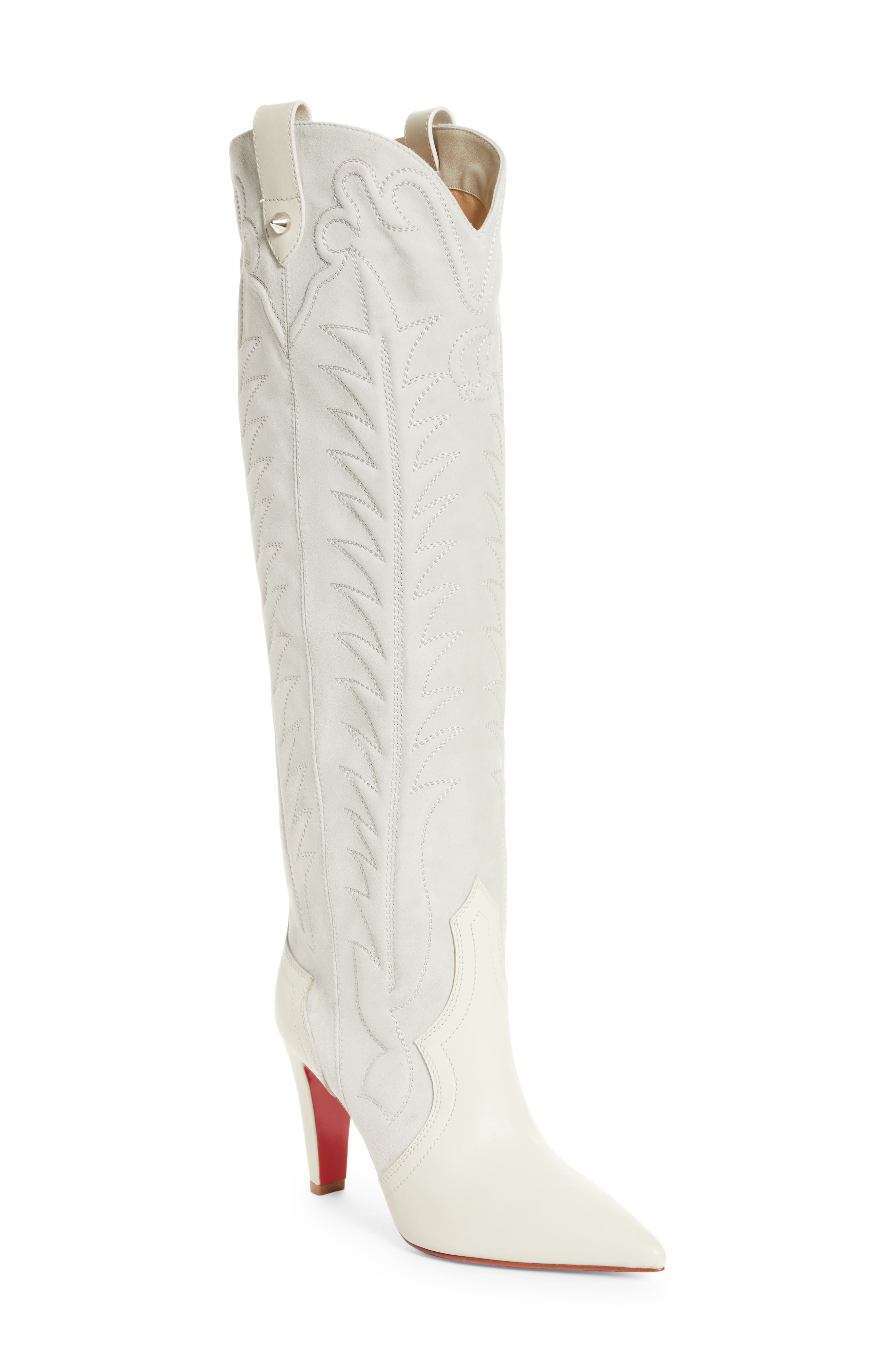 Santia Pointed Toe Knee High Boot, Main, color, WHITE/ ALBATRE