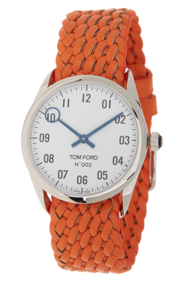 TOM FORD Woven Leather Strap Watch, 34mm, Main, color,