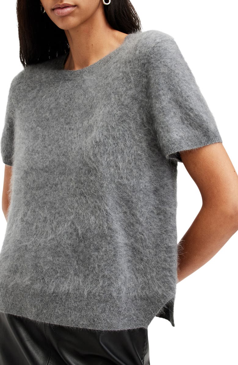 AllSaints Rebel Short Sleeve Cashmere Sweater, Alternate, color, Grey Marl