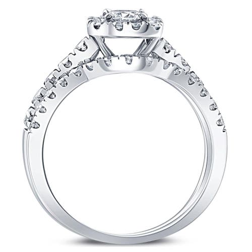 Bliss Diamond 3/4ct Cushion Halo Diamond Engagement Wedding Ring Set Gold Lab Grown In 10k White Gold