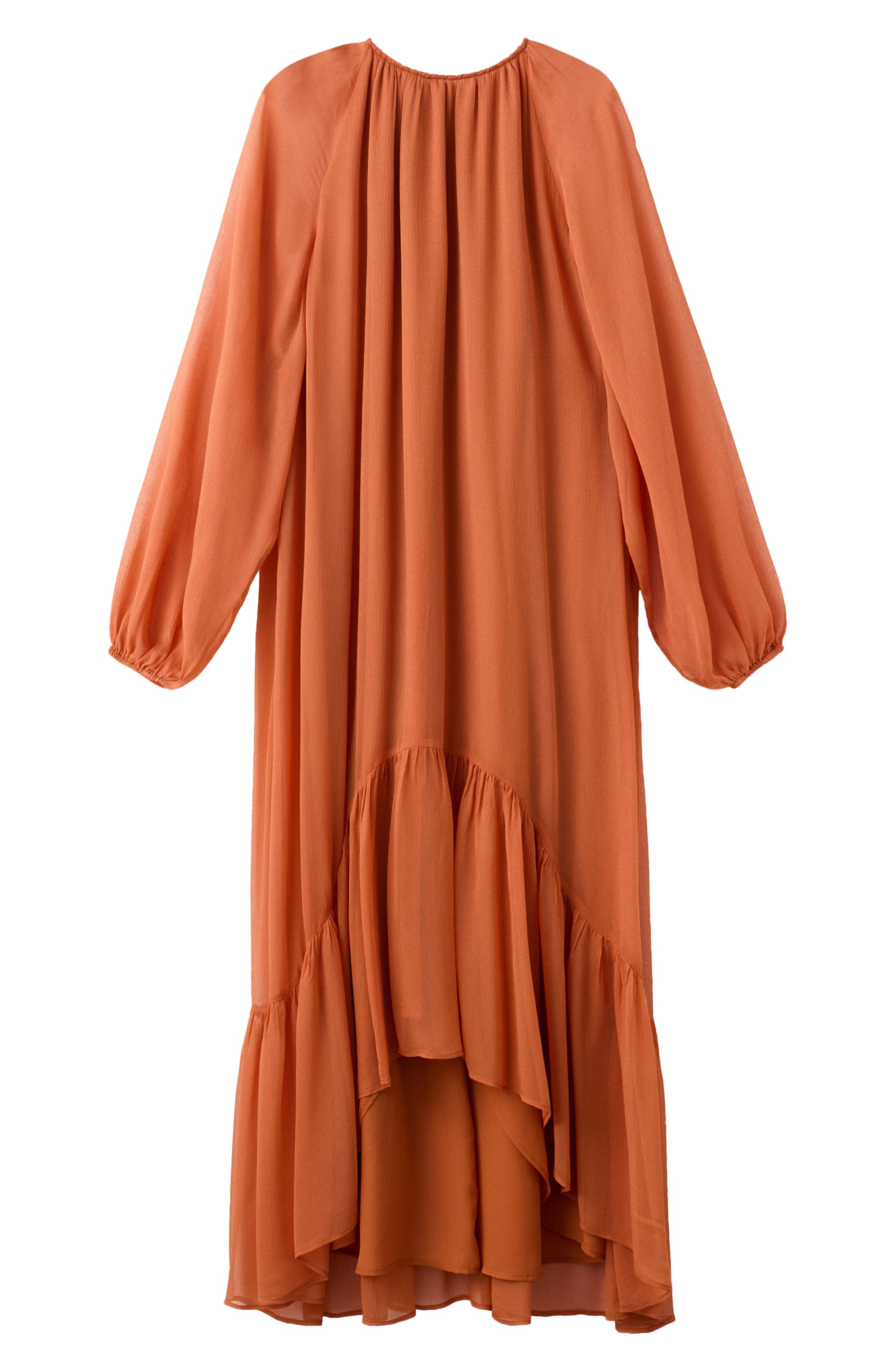 mango ruffle flowy dress Ruffles Long Sleeve Chiffon Maxi (Women) Style_Maxi
