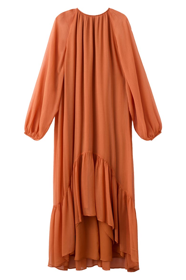 Ruffles Flowy Long Sleeve Chiffon Maxi Dress, Alternate, color, ORANGE