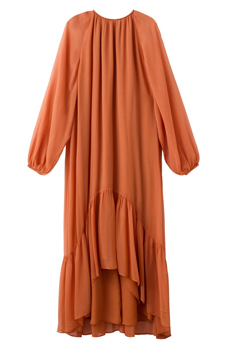 MANGO Ruffles Flowy Long Sleeve Chiffon Maxi Dress, Alternate, color, Orange