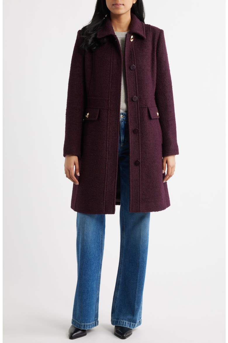 Inset Waist Bouclé Coat, Alternate, color, MERLOT