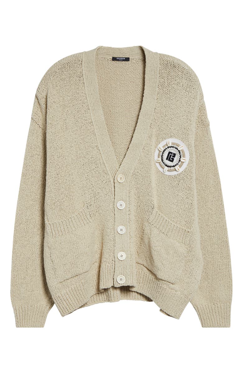 Balmain Light Cotton Blend Cardigan, Main, color, Beige