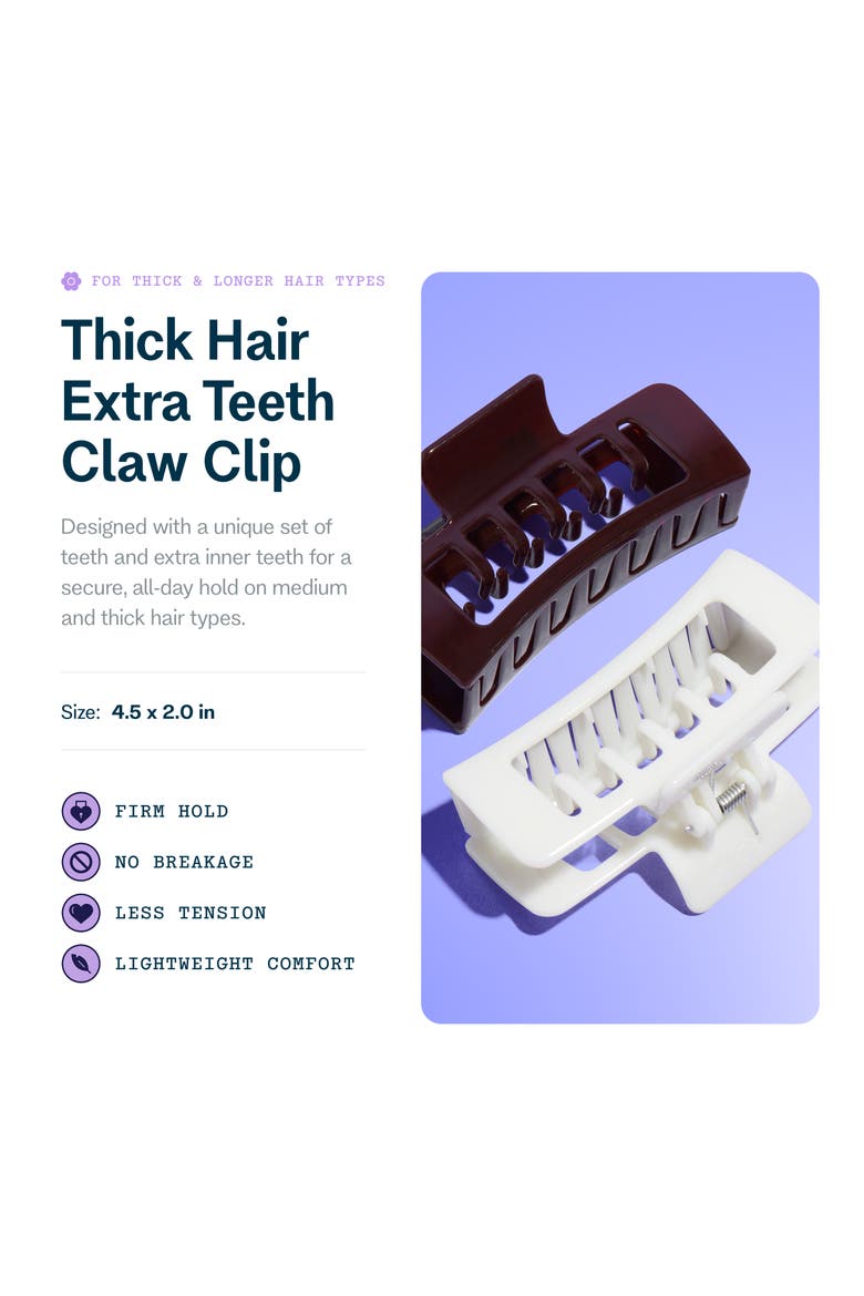 Thick Hair Extra Teeth Claw Clips, Alternate, color, Brown