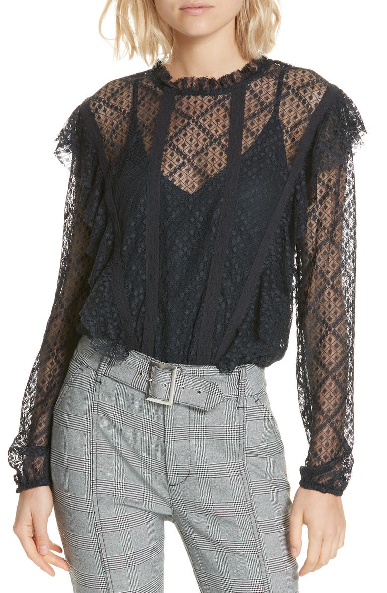 Free People Goldie Long Sleeve Lace Bodysuit, Main, color,