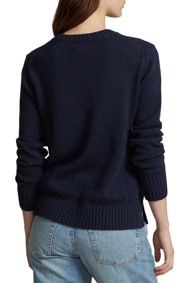Bear Graphic Cotton & Linen Crewneck Sweater, Alternate, color, NAVY MULTI