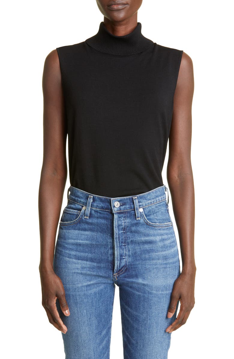 Lafayette 148 New York Sleeveless Turtleneck Matte Crepe Top, Main, color,