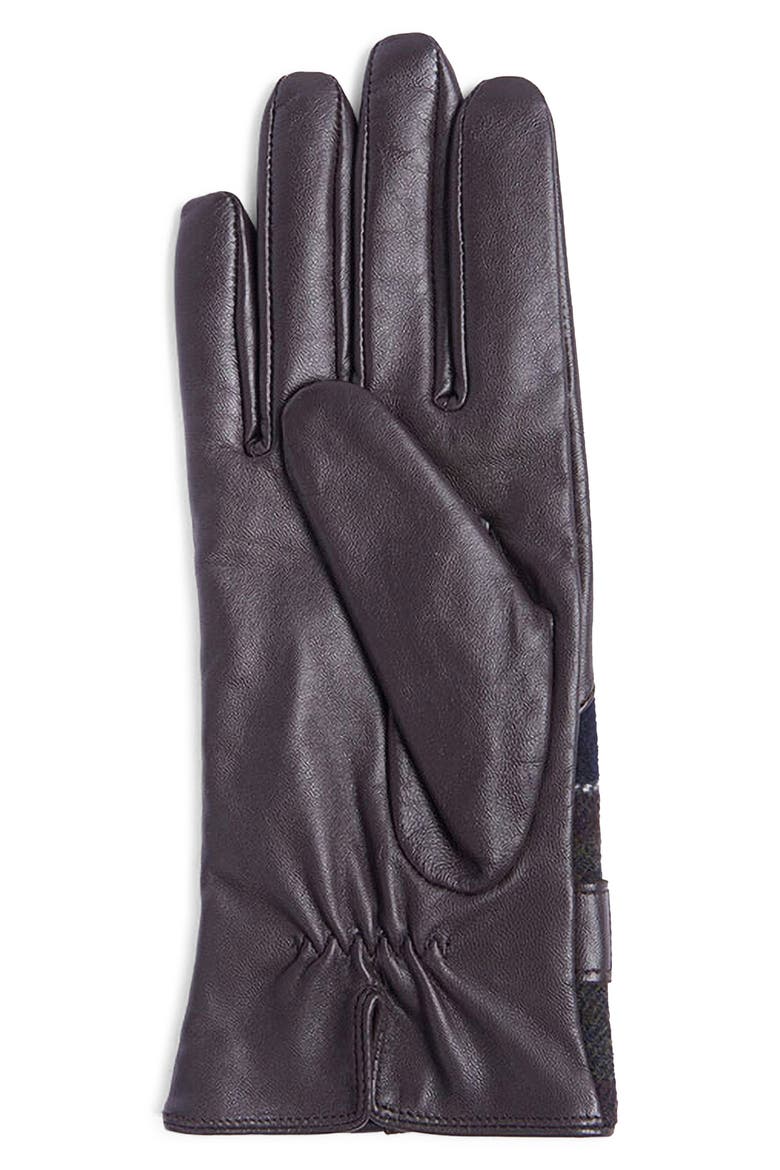Dee Tartan Leather Gloves, Alternate, color, DARK BROWN
