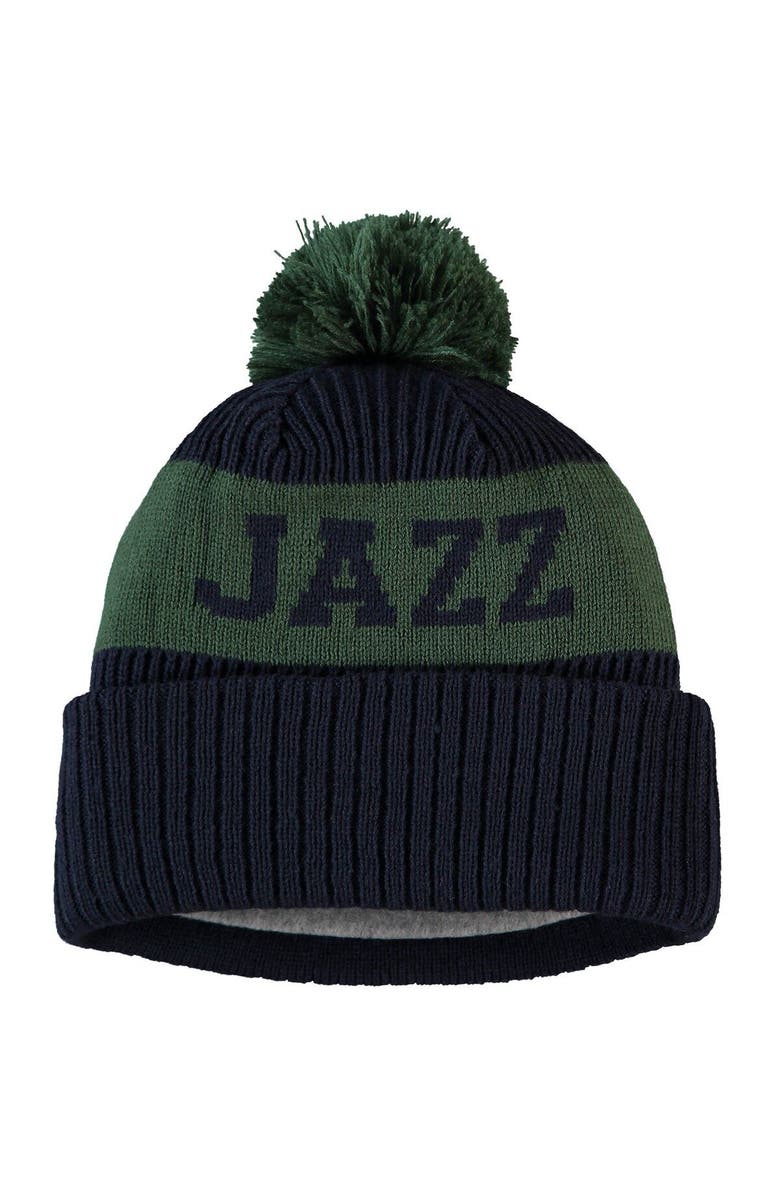New Era Men's New Era Navy Utah Jazz Sport Logo Cuffed Knit Hat with Pom, Alternate, color, 