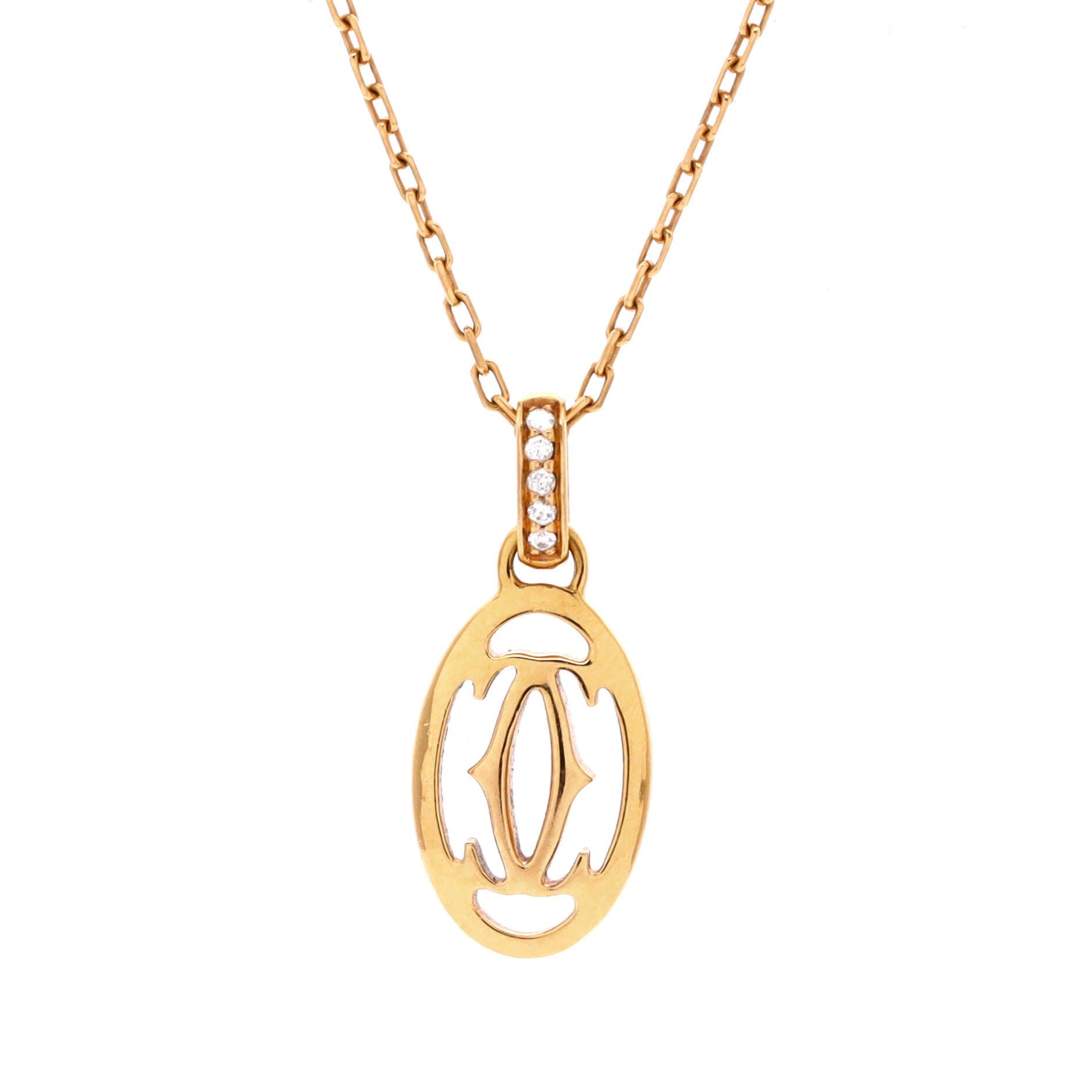 Double C de Cartier Pendant Necklace 18K Rose Gold with Diamonds, Main, color, Metallic Gold