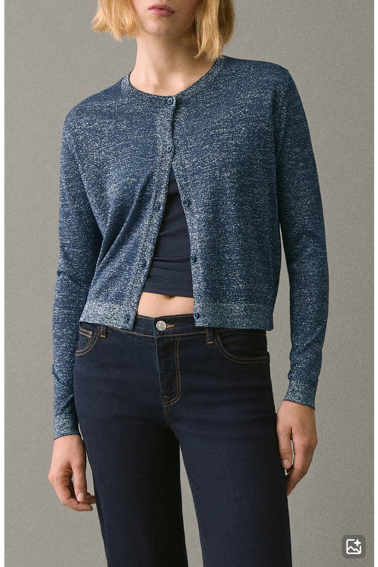 Metallic Crewneck Cardigan, Main, color, NAVY