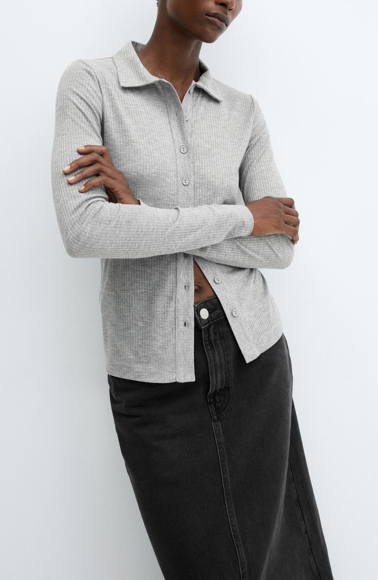 MANGO Polo Long Sleeve Rib Top, Alternate, color,