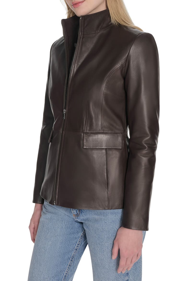 Wing Collar Leather Jacket, Alternate, color, DK ESPRESS