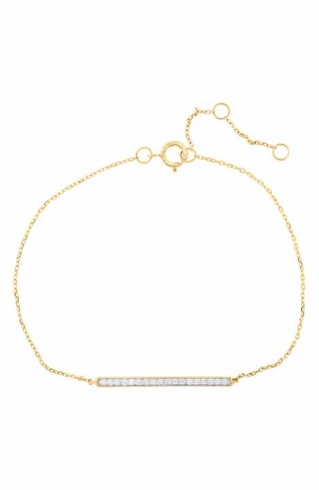 14K Gold Plated Sterling Silver Diamond Bar Bracelet