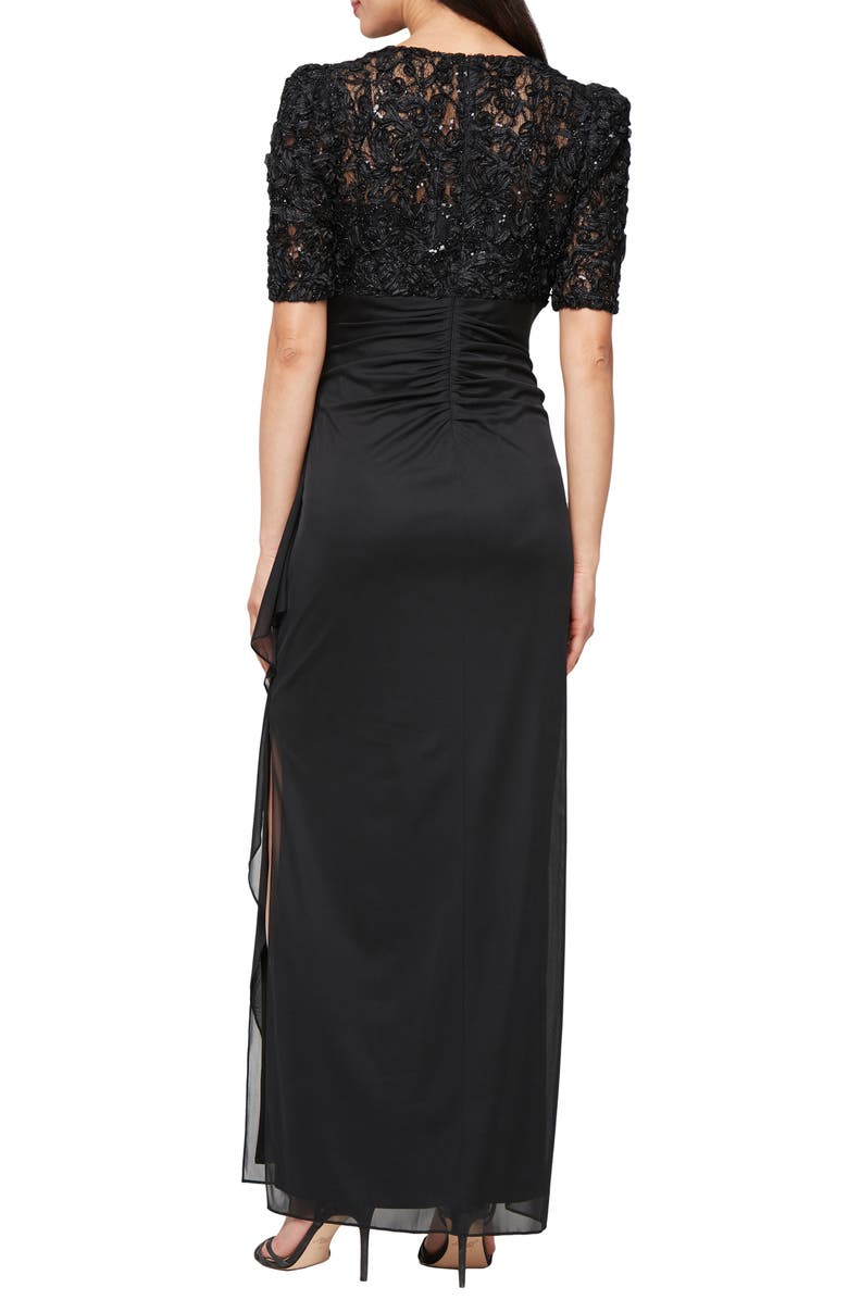 Alex Evenings Embellished Short Sleeve Empire Waist Gown, Alternate, color, Black